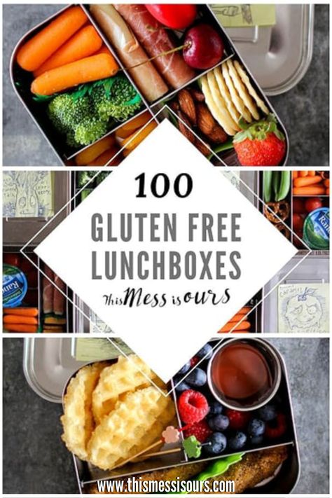 100 Gluten Free Lunchbox Recipes || Well, it’s official! We have headed back to school and I’m back at it again, packing 3 gluten free lunches every day to keep my family well fed and fueled for our busy on-the-go lifestyle. I literally have an arsenal of Pinterest boards where I’ve gathered recipes and inspiration for this year’s lunches and I’m sharing ALL of my favorites with you! Hope you find loads of inspo to help keep things creative...and delicious! #thismessisours #backtoschool #lunch Gluten Free Snacks For School, Cold Lunches Gluten Free, Vegan Gluten Free Lunch Recipes, Gluten Free Lunches For School, Gluten Free Grab And Go Snacks, Best Gluten Free Lunches, Gluten Free Lunchables, Gluten Free Lunch Easy, Lunch Ideas For Work Gluten Free