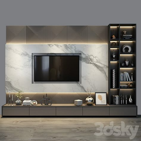 TV Wall set 0330 - TV Wall - 3D model Tv Cabinet Wall Design, Tv Cabinet Design Modern, Tv Wall Ideas, Ruang Tv, Modern Tv Room, Modern Tv Unit Designs, Tv Unit Design Modern, Wall Unit Designs, Tv Unit Decor