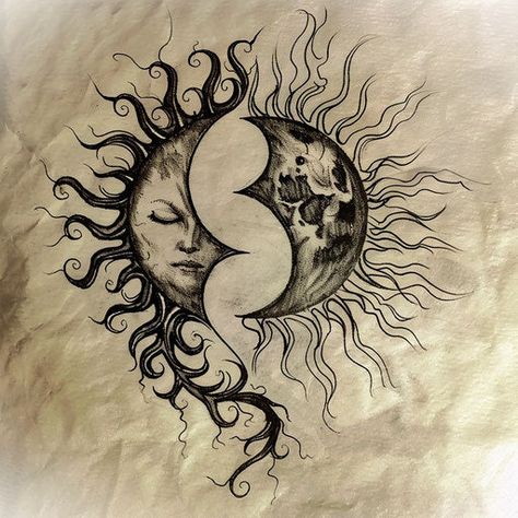 Sun And Moon Tattoo Art Kit Cameo Chest Tattoo, Moon And Sun Face Tattoo, Sun Moon Tattoos For Women, Light And Dark Tattoo Couple, Impulse Tattoo Ideas, Low Back Tattoos, Moon Back Tattoo, Sun And Moon Drawing, Moon And Sun Tattoo