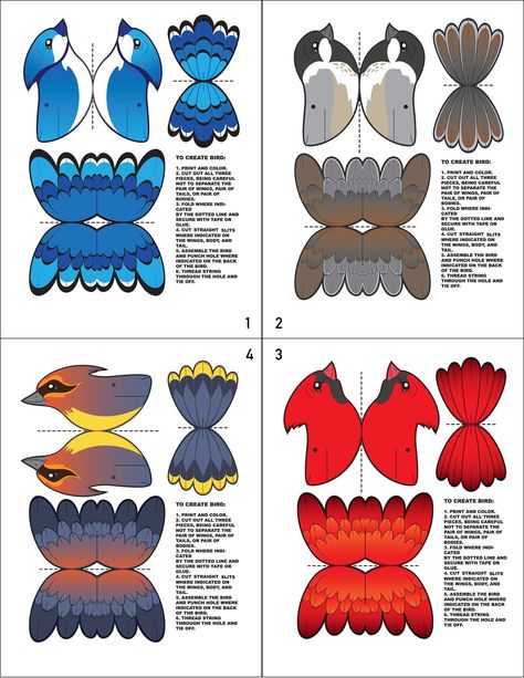 Bird Paper Craft, Bird Craft, Bird Template, Bird Mobile, Folding Origami, Paper Birds, Diy Mobile, Bird Crafts, Felt Birds