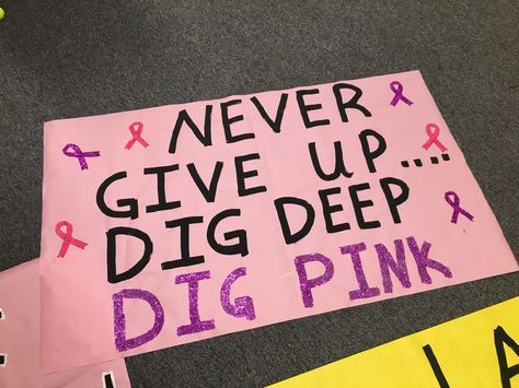 Volleyball pink game poster Pink Out Gym Decorations, Dig Pink Poster Ideas Volleyball, High School Pink Out, Pink Night Volleyball Posters, Pink Out Game Posters Volleyball, Pink Out Signs Volleyball, Football Pink Out Ideas, Senior Volleyball Posters Ideas, School Spirit Posters Volleyball