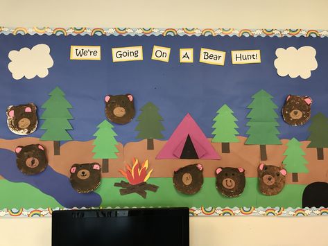 Going on a bear hunt Bears Bulletin Board Ideas, Going On A Bear Hunt Bulletin Board, Bear Hunt Bulletin Board, Classroom Bear Theme, Teddy Bear Classroom Decor, Teddy Bear Bulletin Board Ideas, Bear Classroom Door, Bear Bulletin Board Ideas, Bear Bulletin Board