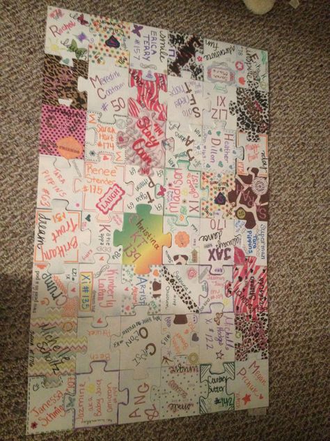 Sorority puzzle- Great sisterhood idea! Sisterhood Games Sorority, Retreat Ideas Sisterhood, Sorority Games, Sorority Retreat Ideas, Sorority Bonding Activities, Sorority Activities, Sisterhood Activities, Sorority Retreat, Sisterhood Ideas