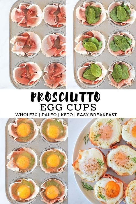 Prosciutto Egg Cups Recipe - A quick and easy healthy breakfast made easily in egg muffin cups. Prosciutto, spinach and baked eggs that are perfect for meal prep or breakfast to-go! Whole30, paleo, keto, low-carb, gluten free, grain free, dairy free, sugar free, real food. #finishedwithsalt #eggcups #ketobreakfast #prosciuttorecipes #whole30 #keto #easy | finishedwithsalt.com Muffin Egg Cups, Muffin Egg, Quick And Easy Healthy Breakfast, Baked Egg Cups, Egg Muffin Cups, Egg Cups Recipe, Bacon Muffins, Prosciutto Recipes, Veggie Cups