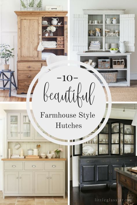 Dining Room Storage Cabinet Farmhouse, Tall Farmhouse Hutch, Farmhouse Dining Room Storage, Decorated Hutches Farmhouse Style, Farmhouse Armoire Decor, Top Of China Cabinet Decor Farmhouse, Farmhouse Dining Room China Cabinet, How To Decorate A Hutch Farmhouse, Decorate Hutch Ideas