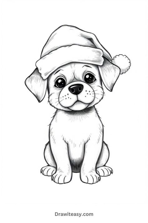 30 Cute Easy Dog Drawing Ideas - Draw It Easy Christmas Dog Drawing Easy, Cute Christmas Doodles Easy, Christmas Dog Drawing, Easy Dog Drawing, Dog Drawing Ideas, Dog Drawing Simple, Cute Dog Drawing, Dog Outline, Dog Drawings