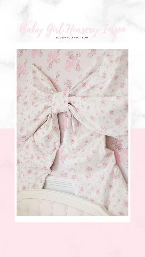 Baby Girl Nursery Vintage Bow Nursery, Loveshackfancy Nursery, Love Shack Fancy Nursery, Pink Bow Nursery, Girl Nursery Inspiration, Nursery Inspiration Girl, Lattice Wall, Fancy Bows