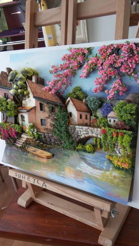 Cardboard Relief, Cute Easy Paintings, Polymer Clay Painting, Canvas Painting For Beginners, Canvas For Beginners, Small Canvas Paintings, Clay Wall Art, Painting For Beginners, Easy Canvas Painting