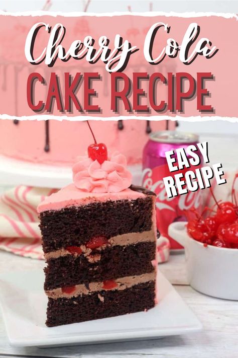 Do you love Cherry Cola? What about chocolate cake? Then you are going to enjoy this Cherry Cola Cake! It's the perfect summer dessert. Cherry Cola Cake Miss Brown, Cherry Cola Cake, Everyday Desserts, Cherry Frosting, Cola Cake, Ice Cream Scooper, Cake Piping, Maraschino Cherries, Special Cakes