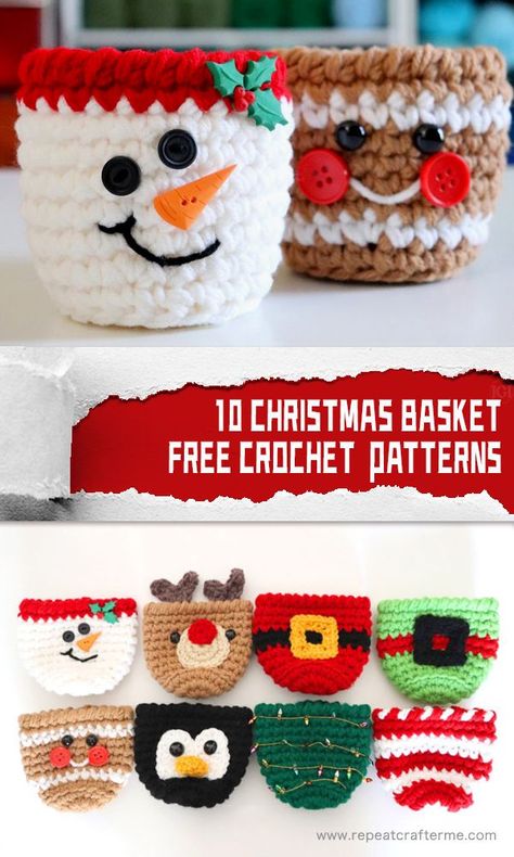 Crochet Ornaments Free Pattern, Crochet Pour Halloween, Crochet Free Patterns, Christmas Crochet Patterns Free, Crocheted Christmas, Crochet Pattern Instructions, Christmas Basket, Crochet Christmas Gifts, Confection Au Crochet