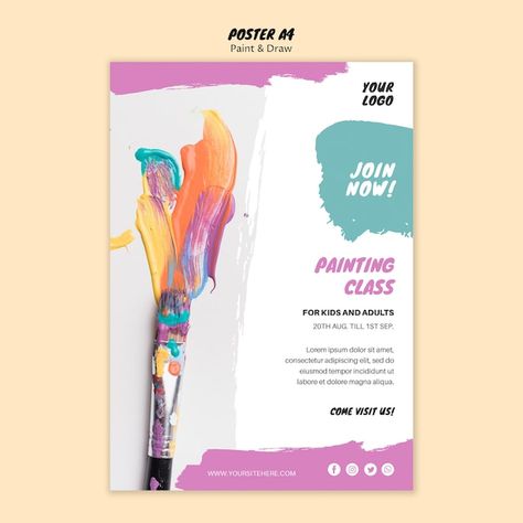 Poster For Art Classes, Paint Poster Design, Creative Flyers Design, Art Classes Poster, Class Poster Design, Art Class Posters, Poster Education, Painting Logo, Class Poster