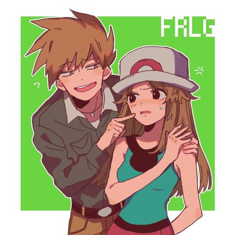 Pokemon Kiss, Gary Oak, Green Pokemon, Pokemon Couples, Pokemon Photo, Pokemon Blue, Pokemon Red, Pokemon Ships, Pokemon Special