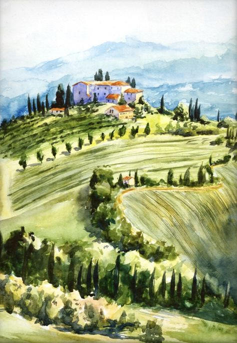 Vineyard Art, Fruit Art Drawings, Tuscany Landscape, Painting Images, Sketch Note, Toscana Italia, Italy Painting, Watercolor Tips, Watercolor Paintings For Beginners