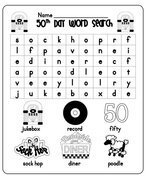 50th Day Of School, School Badges, Flyer Free, School Poster, 50 Words, School Printables, School Labels, Kids Games, Homeschool Ideas