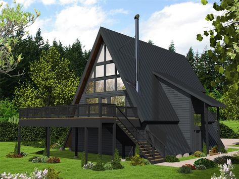 012H-0319: Two-Story A-Frame House Plan Foyer With Storage, A Frame Cabin Plans, Cottage Modern, A Frame House Plans, Cabin House Plans, Frame House, Casa Container, A Frame Cabin, Floor Framing