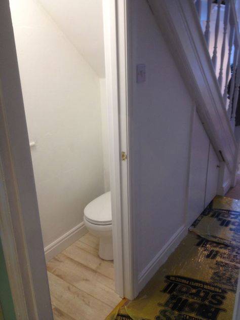 Understairs Toilet, Room Under Stairs, Small Downstairs Toilet, Bathroom Under Stairs, Downstairs Cloakroom, Small Toilet Room, Downstairs Loo, Bathroom Installation, Downstairs Toilet