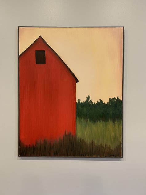 The red barn is oil on canvas. this was one of my very first paintings painted in 2002 and I'm just now putting it on sale. Watercolor Barns Simple, At Home Painting Ideas, Barn Paintings On Canvas, House Painting Canvas, Pintura A Guache, Red Barn Painting, Primitive Painting, Acrylic Painting Inspiration, Abstract Art Images