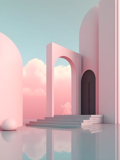 Silk Road Aesthetic, Pink Architecture Aesthetic, Pink Futuristic Aesthetic, Vaporwave Pool, Geometrical Architecture, Pastel Architecture, Pink Architecture, Surreal Architecture, Future Interior Design