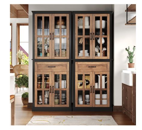 Tall Kitchen Cabinet, Modern Kitchen Pantry, Narrow Pantry, Kitchen Cabinet Pantry, Living Room Natural, Cabinet Tall, Tall Kitchen Cabinets, White Pantry, Cabinet With Glass Doors