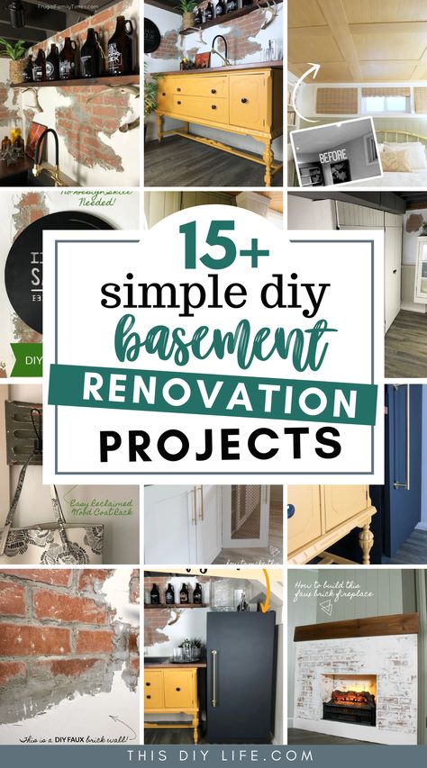 Yes you CAN have a beautiful basement! Check out these affordable DIY basement makeover projects to make your basement beautiful and functional. Included are ideas to make basement windows look bigger, make basement ceilings feel taller and look high end, wall treatments to add height and character, adding a bathroom without breaking concrete and so much more! One of these rooms was even featured in the Feb 2019 issue of BHG mag. Simple Basement Remodel Ideas, Basement Airbnb, Bedroom Ideas Basement, Room Ideas Basement, Basement Family Room Ideas, Basement Bar Decor, Basement Ceilings, Diy Faux Brick Wall, Remodeling Basement