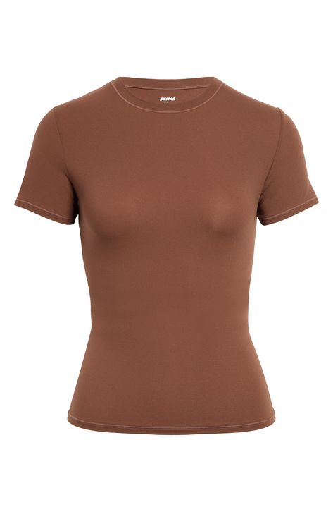 This crewneck T-shirt beckons with the buttery-soft feel that's become synonymous with Kim Kardashian's SKIMS. 20 1/2" length (size Medium) Crewneck Cap sleeves 79% nylon, 21% spandex Machine wash, tumble dry Imported Lounge Top, Army Green, Sleeve Styles, Cocoa, Lounge Wear, Short Sleeves, Nordstrom, Womens Tops, Size Medium