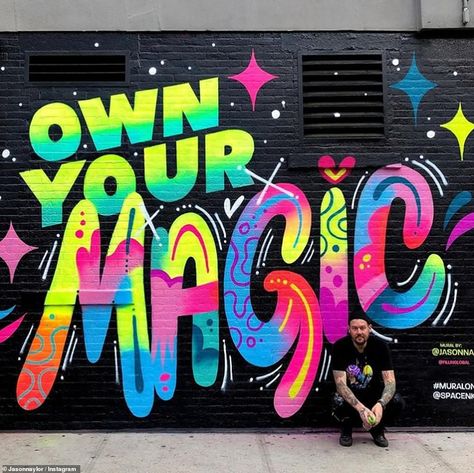 Spray paint artist Jason Naylor's colorful murals inspire NYC Jason Naylor, Spray Paint Artist, Alphabet Graffiti, Street Art Banksy, Graffiti Logo, School Murals, Inspiring Messages, Street Mural, Colorful Murals