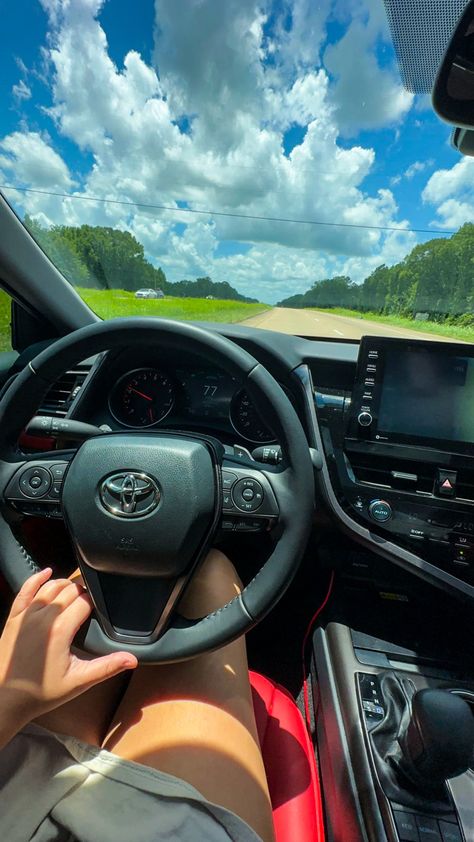 Toyota Red Interior, Driving Toyota Aesthetic, Toyota Interior Aesthetic, First Car Aesthetic Toyota, Toyota Camry Red Interior, Camry Red Interior, Toyota Camry Aesthetic, Toyota Aesthetic, Toyota Camry Interior