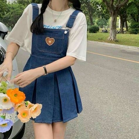 Pleated Denim, Color Dress, Overall Dress, A Woman, Overalls, T Shirt, Blue, Color