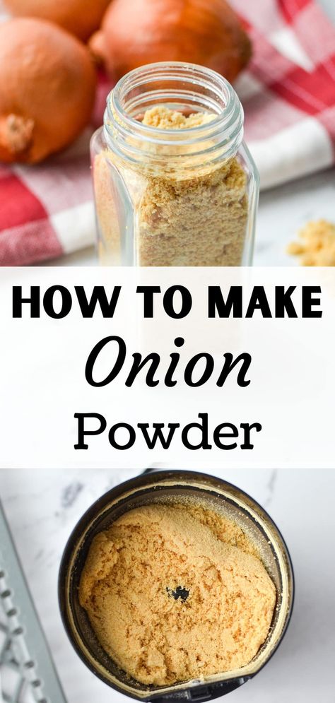 This easy and flavorful recipe for homemade onion powder is the perfect way to preserve onions! Way more flavorful than store-bought powders, this homemade seasoning can be made in a dehydrator OR a low temperature oven. Live out your homesteading dreams and start preserving food today! Diy Onion Powder, Homemade Onion Powder, Preserve Onions, Onion Powder Recipe, Drying Onions, Homemade Seasoning, Dehydrated Onions, Diy Spices, Powder Recipe