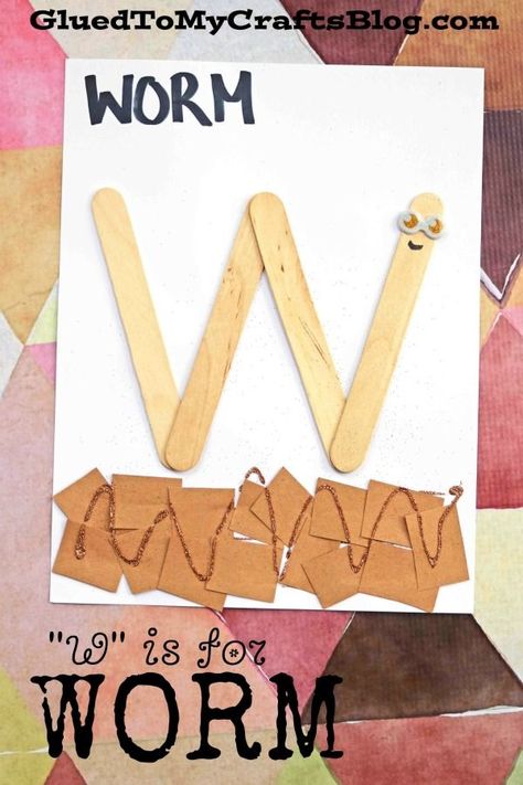 "W" is for Worm - Kid Craft Idea Letter Learning https://www.amazon.com/gp/product/B075C661CM W Is For Worm, Letter W Crafts, Letter W Activities, Preschool Letter Crafts, Prek Crafts, Alphabet Crafts Preschool, Abc Crafts, Alphabet Letter Crafts, K Crafts