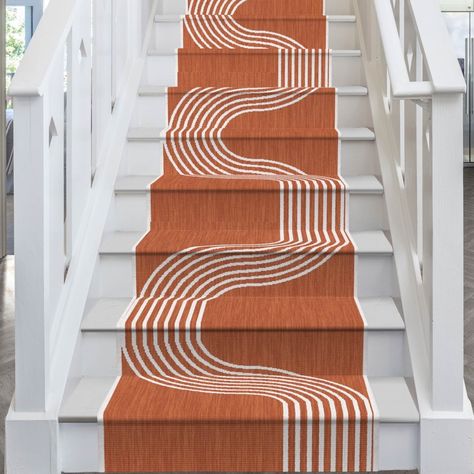 Tequilla Sunrise Terracotta Stair Runners Tequilla Sunrise, Upstairs Ideas, Stair Carpet Runner, Stair Runner Installation, Stair Rods, Hallway Inspiration, Weave Shop, Flat Weave Carpet, Stair Carpet