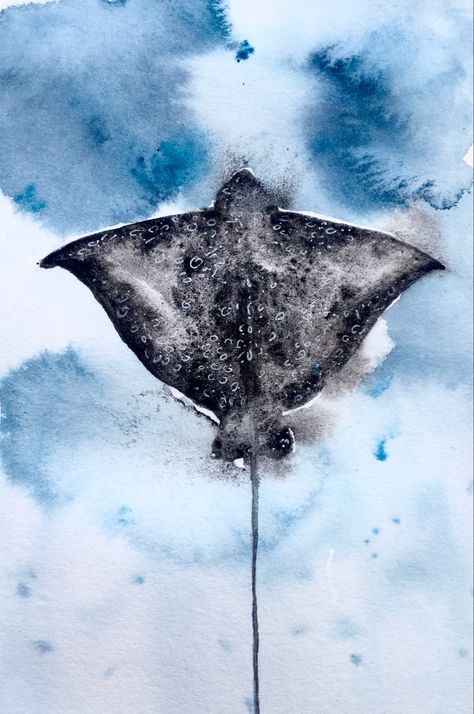 Sting Ray Watercolor, Sting Ray Art, Stingray Painting, Ocean Art Ideas, Sting Rays, Room Paintings, Eagle Ray, Digital Portrait Art, Painting Inspo