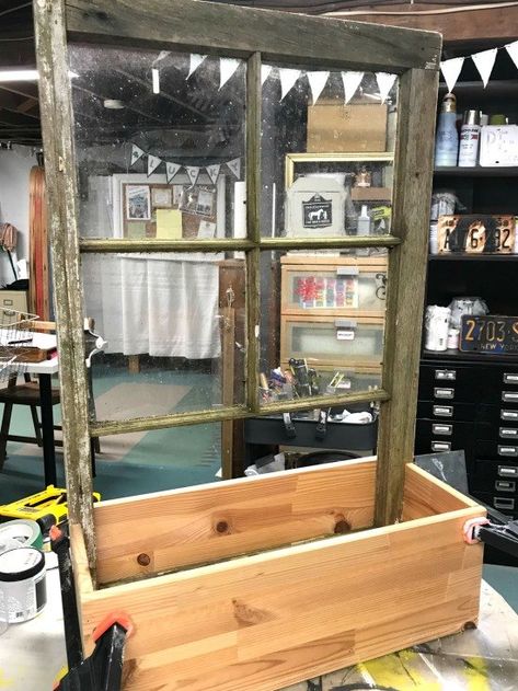 Repurposed Window Flower Box 6 Pane Window Ideas Diy, Indoor Flower Box, Antique Windows Repurposed, Repurposed Vintage Windows, Large Old Windows Repurposed, Window Garden Ideas, Diy Window Box Planter, Diy Window Frame, Recycled Window Greenhouse Wood