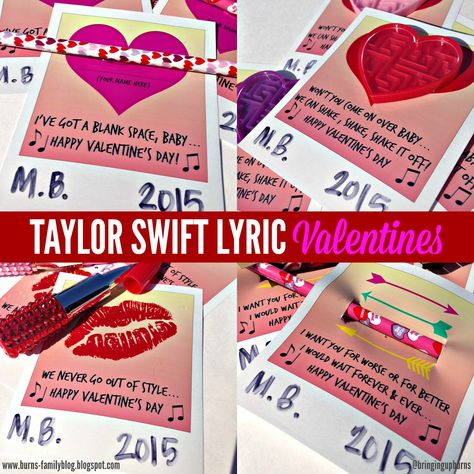 Bringing Up Burns: Taylor Swift Lyric Valentines - Free Printables, Four Designs #Valentine #TaylorSwift #Printables Taylor Swift Valentines Day, Taylor Swift Valentines, Valentine Lyrics, Lyrics Taylor Swift, Kids Valentine Boxes, Taylor Swift Birthday Party Ideas, Valentines Day Cards Handmade, Homemade Valentines Day Cards, Valentine Mailbox