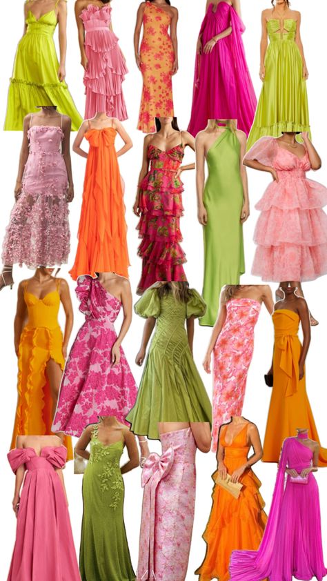 Sunset Bridesmaid Dresses, Formal Wedding Guest Attire, Party Dress Codes, Formal Wedding Guests, Bright Wedding, Theme Dress, Wedding Palette, Guest Attire, Bridesmaid Dress Colors