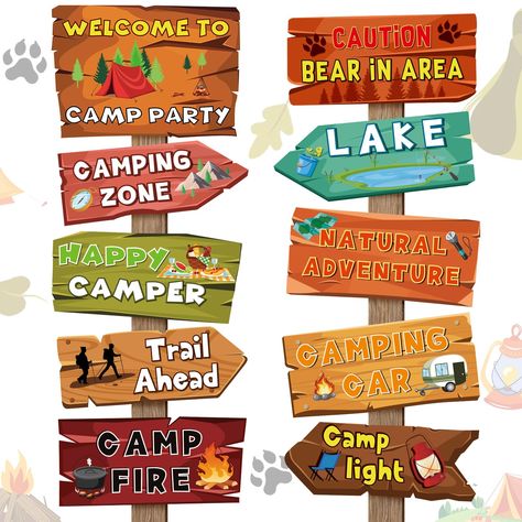 PRICES MAY VARY. Package: Our camping party decorations, a total of 20, there are 10 styles, each style has two. They are used as decorations for camping activities, which can create a unique camping atmosphere and feel the fun of camping Size & Material: Our camping themed party decorations are available in three sizes, please refer to the picture above for details. The signboard is made of high-quality cardstock, which is durable and not easy to crease. It can increase the fun of camping and m Camping Diy Decorations, Campfire Party Decorations, Glamping Party Ideas, Camping Themed Party Decorations, Camp Themed Birthday Party, Camping Birthday Party Decorations, Camp Themed Party, Happy Camper Party, Happy Camper Birthday Party