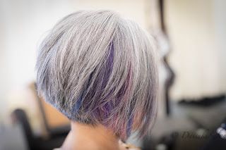 Welcome: Colour Player - Natural Gray Hair with Peek-A-Boo ... Grey Hair With Purple Peekaboo, Highlight Gray Hair, Grey Hair With Purple Highlights, Colourful Highlights, Teal Ombre Hair, Teal Hair Color, Purple Grey Hair, Peekaboo Hair Colors, Unnatural Hair Color