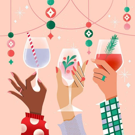 Jess Miller’s Instagram photo: “One day late, “Sip Sip Hooray” prompt for #12daysofcreativecheer CHEERS!” Holiday Digital Art, New Years Illustration Design, Happy Hour Illustration, Christmas Graphic Design Illustration, Cheers Illustration, Xmas Illustration, Bestie Christmas, Christmas Digital Art, Celebration Illustration