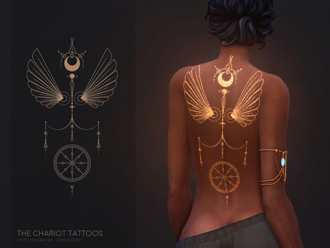 sugar owl's The Chariot tattoos Egyptian Tattoo For Women, Sims 4 Tattoos, 4 Poses, Sims 4 Anime, Sims 4 Cas Mods, Pelo Sims, Gold Tattoo, Sims 4 Mods Cc, 4 Tattoo