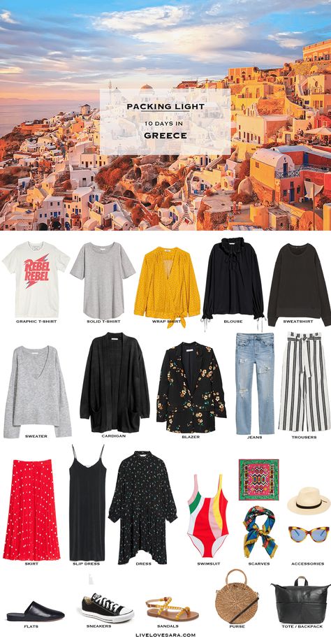 What To Pack For Greece, Pack For Greece, Greece Packing, Greece Packing List, Summer Packing Lists, Fall Travel Outfit, Greece Outfit, Summer Packing, Travel Capsule