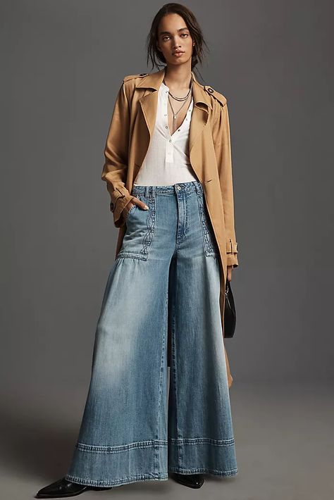 Women's Jeans | Anthropologie Denim Outfit Women, Double Denim Outfit, Palazzo Jeans, Wide Leg Jeans Outfit, Fall Trends Outfits, Ultra Wide, Double Denim, Denim Trends, Jeans For Women