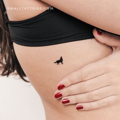 Minimalist Wolf Tattoo For Women, Wolf Silhouette Tattoo Design, Wolf Minimal Tattoo, Running Wolf Tattoo, Wolf Tattoo Minimalist, Tiny Wolf Tattoo, Minimal Wolf Tattoo, Wolf Tattoo For Women, Bad Wolf Tattoo