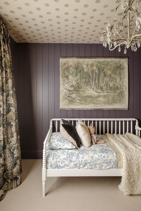 Polly's (Big Girl) Modern Cottage Bedroom Reveal - Chris Loves Julia Modern Cottage Bedroom, Plum Walls, Homework Room, Chris Loves Julia, Bold Wallpaper, Cottage Bedroom, Modern Cottage, Big Girl Rooms, Room Paint