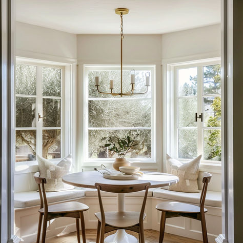 14 Glorious Bay Window Ideas Kitchen Bay Window Table Ideas, Banquette In Bay Window, Kitchen Banquette Bay Window, Eat In Kitchen Bay Window Ideas, Built In Kitchen Table Bay Window, Kitchen Bay Window Table, Bay Window Seat Kitchen Breakfast Nooks, Breakfast Bay Window, Breakfast Bay Window Ideas