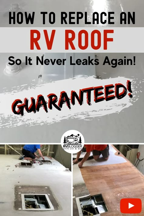 Whether you are  full time RV living or just a weekend warrior and have a rubber RV or camper roof or a fiberglass motorhome roof, a metal camper roof, or an EPDM rubber roof, or an aluminum RV roof that is leaking or rotted and needs replacement this YouTube video is for you!  #rvblogger #rvmaintenance #rvrepair #rvroof #rvroofleak #rvleak #youtube #rvvideo #rvyoutube #rvtips #traveltrailerroof #camperroof #camperroofleak Diy Rv Roof Replacement, How To Replace An Rv Roof, Camper Roof Replacement, Camper Restoration Diy, Metal Roof On Camper, Rv Roof Replacement, Camper Roof Ideas, Diy Camper Roof, Rv Roof Cover