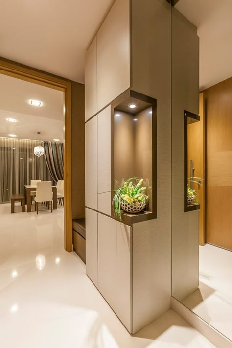 Ascentia Sky - 2 Alexandra View, Modern Condominium Interior Design, Foyer. Holl Design Interiors, Niche Design Modern, Apartment Foyer Design, Wall Niches Ideas, Small Foyer Design, Interior Pillars, Columns Interior, Wall Niches, Condominium Interior