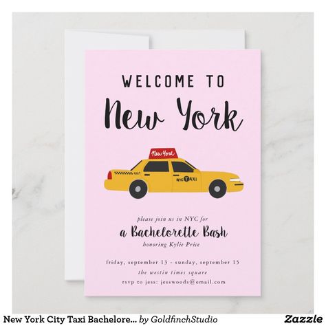 New York City Taxi Bachelorette Party Invitation New York Themed Bachelorette Party, New York Bachelorette Party, New York Bachelorette, Nyc Bachelorette Party, Nyc Bachelorette, Bachelorette Pink, Bachelorette Card, Dream Wedding Ceremony, New York Theme