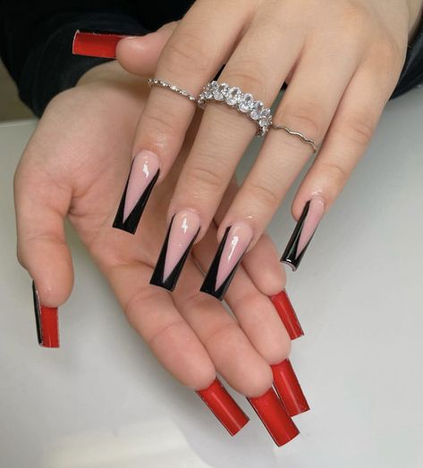 Red Bottom Nails, Black Acrylic Nail Designs, Long Square Nails, Tapered Square Nails, Black Acrylic Nails, Red Acrylic Nails, Long Acrylic Nail Designs, Tapered Square, Girly Acrylic Nails