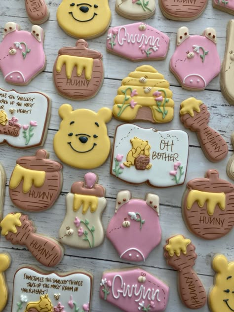 Disneys winnie the pooh girly baby shower cookies Winnie The Pooh Shower Cookies, Winnie The Pooh Sugar Cookies Baby, Winnie The Pooh Baby Shower Cookies Girl, Winnie The Pooh Cookies Baby Girl, Pink Pooh Baby Shower Ideas, Girly Winnie The Pooh Party, Weenie The Pooh Baby Shower Ideas Girl, Winnie The Pooh Royal Icing Cookies, Baby Shower Themes Girl Winnie The Pooh