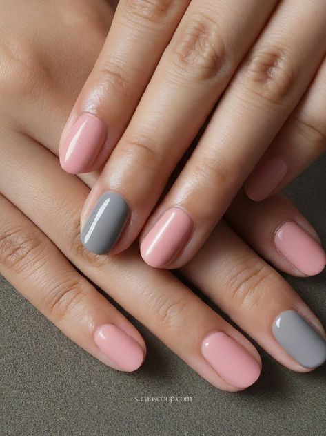 35+ Pink and Grey Nail Designs Fall Pink Nails 2023, Short Grey Nails Ideas, Gray And Pink Nails Ideas, Pink And Grey Nails Designs, Gray And Pink Nails, Grey And Pink Nails, Pink And Grey Nails, Pink Grey Nails, Grey Nail